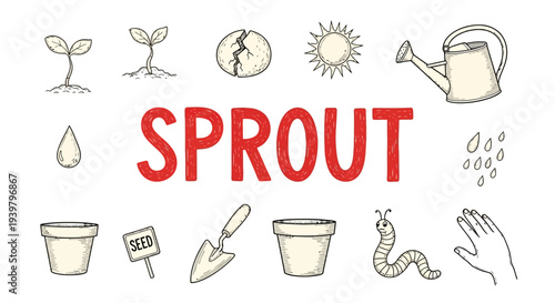 Gardening icons and sprout concept.