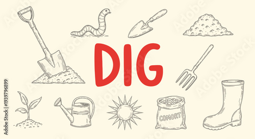 Gardening tools and digging concept.