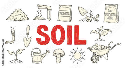 Soil and gardening related icons collection.