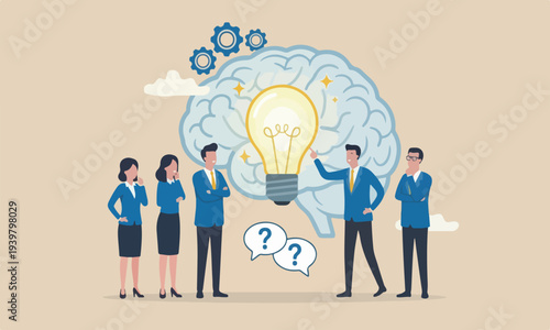  Intelligence, fall meeting teams togetherbgenius brain, creative mindset or emotional intelligence, smart thinking or psychology concept, smart man turn on lightbulb idea inside his genius head.