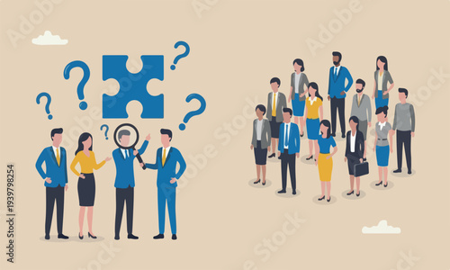  HR, human flag together in job or career vacancy, diversity, people management or searching for best employee concept, business people human resources team looking at people dolls.