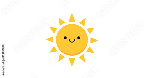 Smiling Sun Vector Illustration, Happy Cartoon Style Graphic for Weather, Climate, and Summer