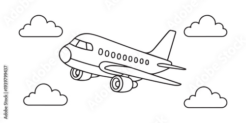 Airplane flying through fluffy white clouds