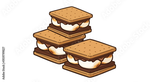 S'mores Vector Illustration, Flat Design, Sweet Treat, Dessert, Food Photography
