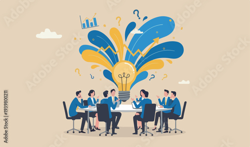Think big, aspiration to win and success in business idea from in creativity imagination team meeting overcome fear concept smart businessman entrepreneur thinking big oversized idea lightbulb