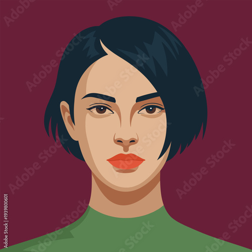 Young woman with short haircut flat vector