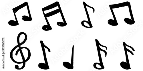 Hand drawn Musical Notes and Treble Clef Vector Illustration Set.