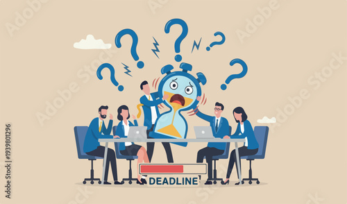  Time pressure or running of time, stress or anxiety finish within aggressive deadline meeting management concept, frustrated businessman squeezed timer to clock