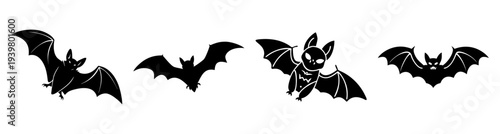 Flock of bats flying in night sky silhouette vector illustration minimalist black and white wildlife nature scene