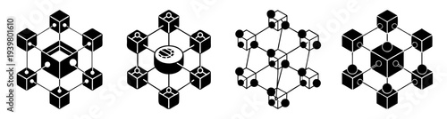 3D blockchain network nodes connected with golden light futuristic technology digital finance concept illustration