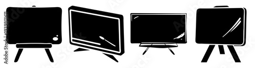 Empty black chalkboards on wooden easels isolated minimalist classroom office setup mockup