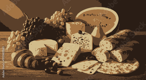 Artistic Cheese Platter with Fruits and Crackers
