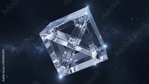 Abstract geometric crystal structure floating against dark space