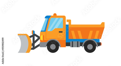 Snowplow Truck Vector Illustration, Flat Design for Winter Road Maintenance and Transportation