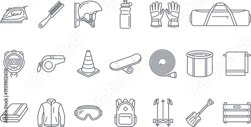 A vibrant collection of diverse outline icons featuring everyday objects with a striking blue accent.