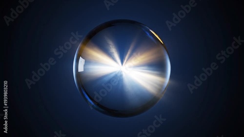 Abstract glowing sphere on dark background with light rays
