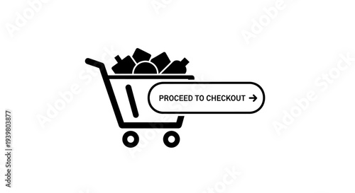 Shopping Cart Icon with Proceed to Checkout Button Vector.