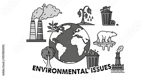 Environmental Issues Global Warming and Pollution Illustration Vector.