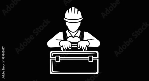 Contractor with Toolbox Construction Worker Maintenance Icon.
