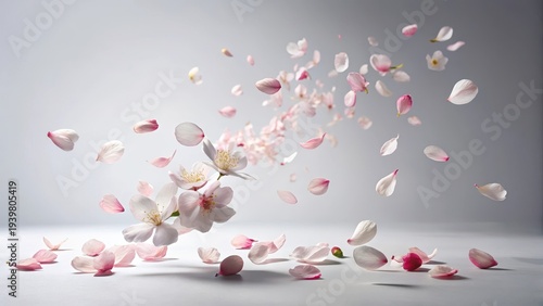 A realistic photo of sakura flower flying isolated on isolated white background