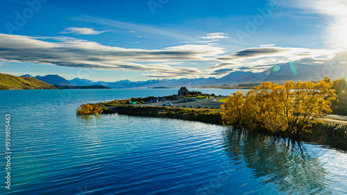 Schilderij op canvas Aerial View of Church of the Good Shepherd at Lake Tekapo, New Zealand