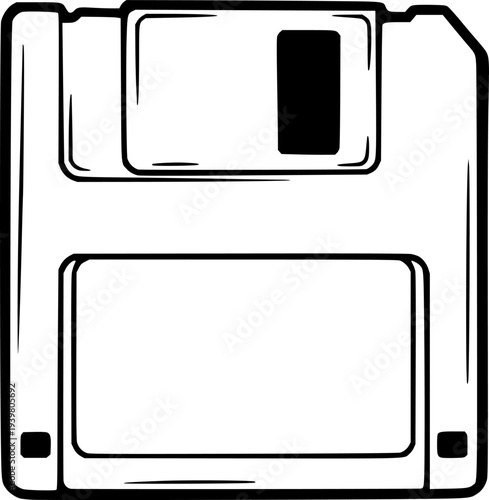 A hand drawn floppy disk icon representing vintage computer data storage and digital saving