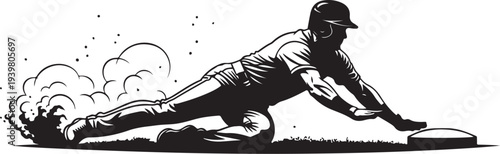 Baseball player sliding into home plate with dramatic motion