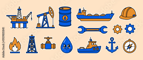 Energy Industry Icon Set: A comprehensive collection of meticulously crafted icons depicting various facets of the energy sector, from oil extraction and transport to infrastructure and safety.