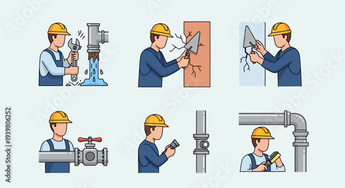 Plumber Repairing Pipes Set.