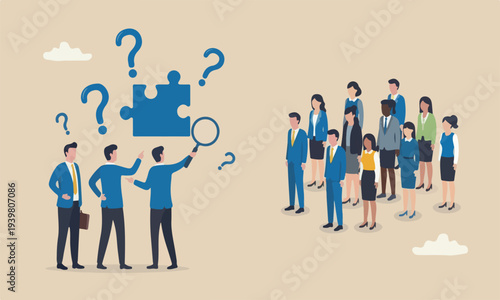 HR, human flag red teams together fit in job or career vacancy, diversity, people management or searching for best employee concept, business people human resources team looking at people dolls