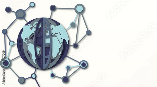 Global network connection abstract illustration with earth and interconnected nodes