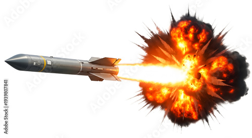 missile flying with fire isolated on transparent png