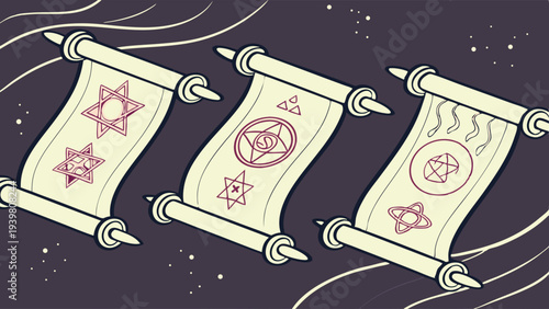 Mystical Ancient Scrolls with Esoteric Symbols for Occult Lore or Secret Knowledge Design Projects