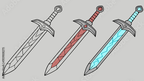 Fantasy Game Weapon Icons Upgrade Progression Swords Fire Ice Magic Power for UI Design