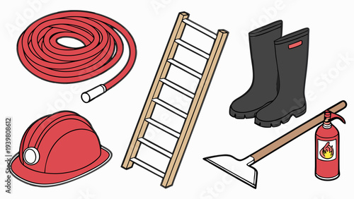 Firefighter Safety Equipment Collection for Emergency Rescue Operations Web Design and Safety Training Materials