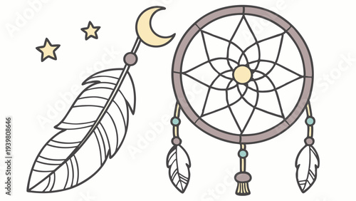 Bohemian Dreamcatcher with Feathers and Moon for Spiritual Wellness Branding Website Design Background
