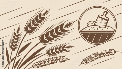 Rustic Wheat Harvest Bakery Ingredient Illustration for Artisan Bread Flour Packaging and Farm Food Design Projects
