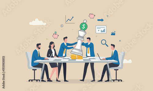 Investment, financia pricing strategy concept, businessman investor pushing chess king with dollar money sign on top to earn profit.