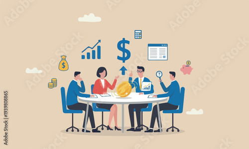 Money expense, cost or spending concept, businessman look at spinning coin thinking of profit