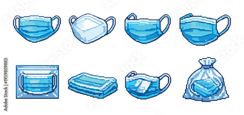 Variety of face masks and protective items on dark gradient