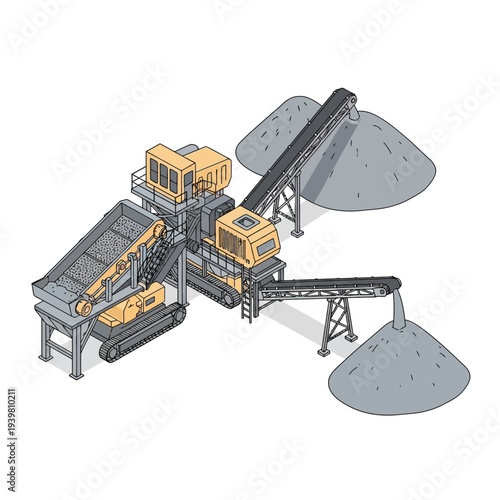 Industrial Crushing Plant with Conveyors and Storage.