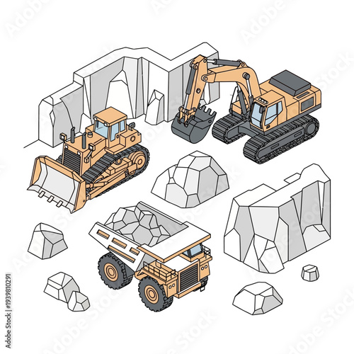 Heavy machinery used in mining and excavation operations.