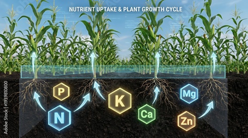Mineral nutrients in corn plants showing nutrient uptake and plant growth cycle
