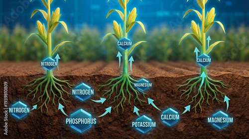 Corn plants absorb mineral nutrients from soil