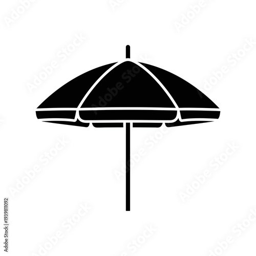 Classic beach umbrella silhouette for summer holidays and sun protection icon. Simple graphic symbol of outdoor leisure and relaxation