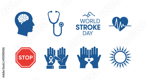 vector set of medical icons world stroke day