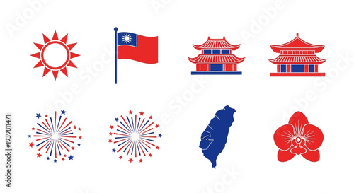 taiwan independece day icon set illustration