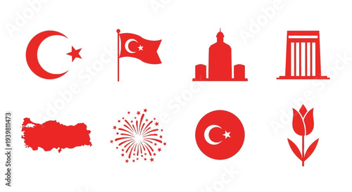 set of icons turkey indepedence day
