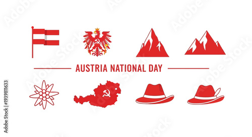 Red icons representing Austria on white text reads AUSTRIA NATIONAL DAY