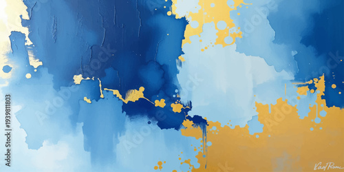 Abstract blue watercolor paint splash background with grunge texture and artistic ink stains